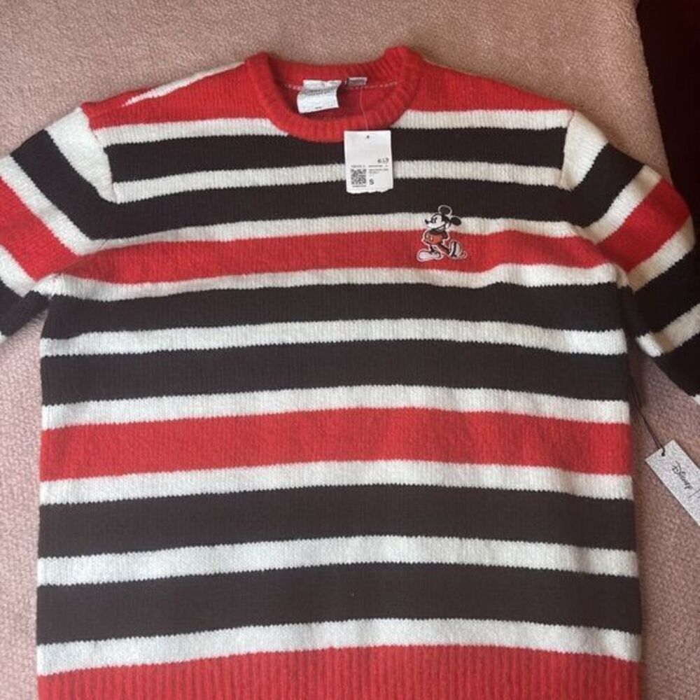 Mickey Mouse Sweater men women S Red/Blk Striped Embroidered Disney Forever 21‎